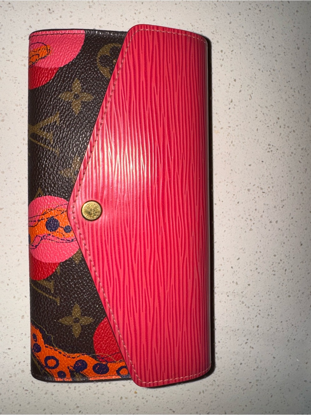Louis Vuitton Monogram Wallet with Bright Pink Epi Leather Flap